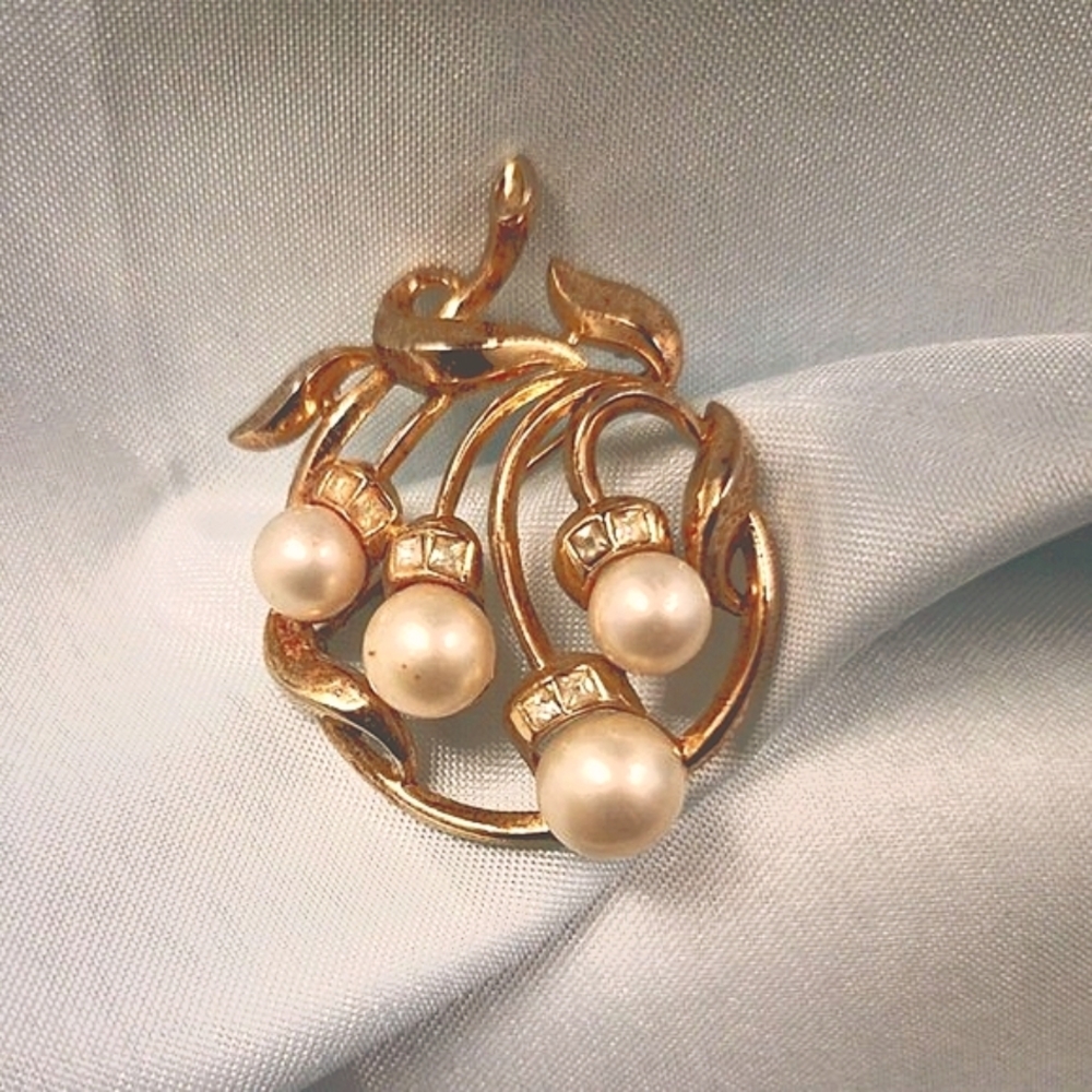 Verfied CROWN TRIFARI Brooch Alfred Philippe Chnl Set Austrian Cryt, Faux Pearl